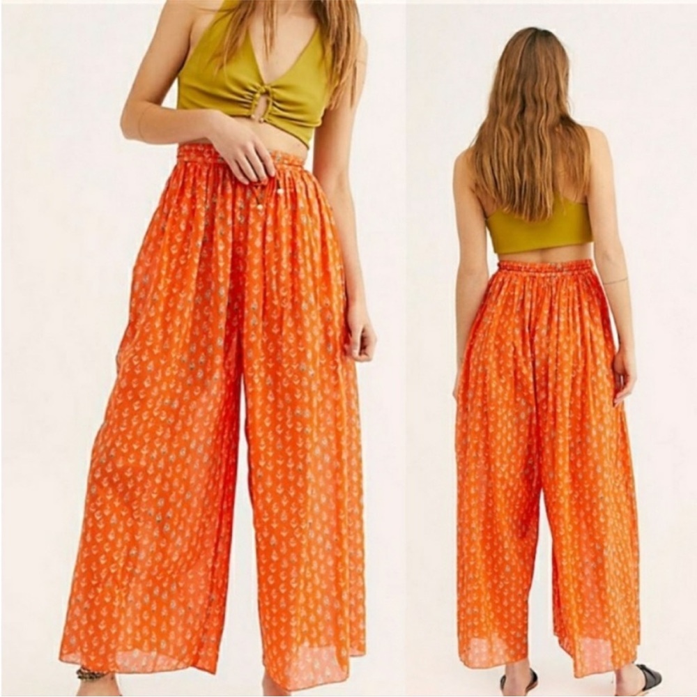 Free people dream time orange print wide leg pant large